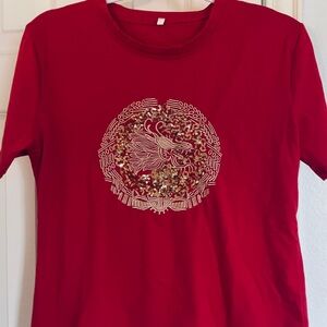 Red Chinese dragon sequin shirt women M Embellished Women's Top